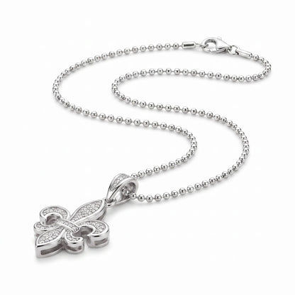 Fleur-de-Lis Pendant Necklace 925 Sterling Silver with Diamond-Set Detail