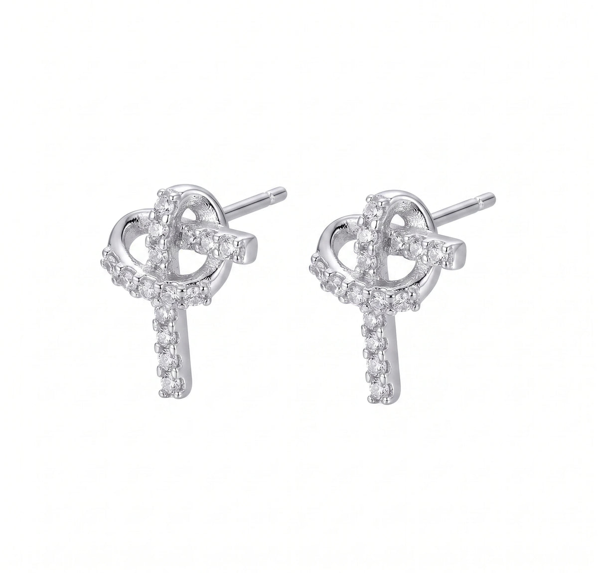 Heart & Key Stud Earrings Sterling Silver CZ