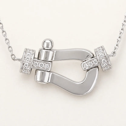 Women’s 925 Sterling Silver Sculptural Clasp Pendant Necklace – Platinum-Tone