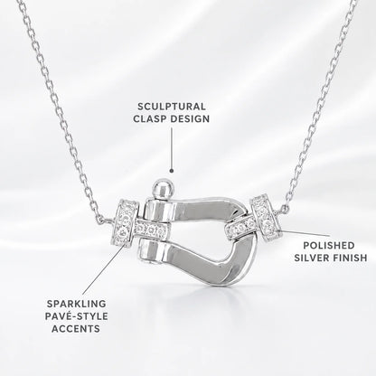 Women’s 925 Sterling Silver Sculptural Clasp Pendant Necklace – Platinum-Tone
