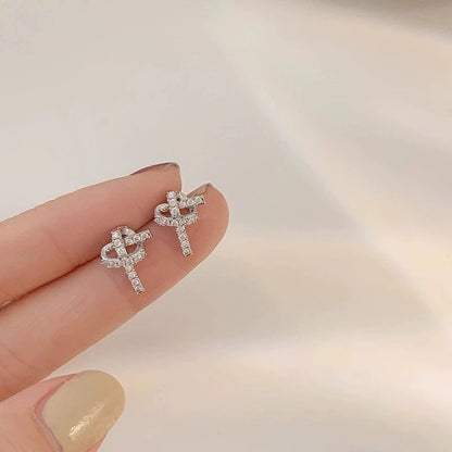 Zircon knot S925 sterling silver stud earrings front view