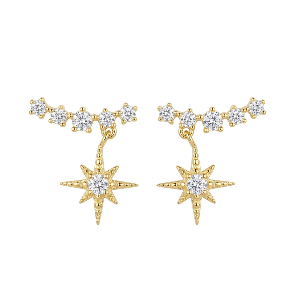 Sterling Silver Star Crawler Earrings – CZ Pave