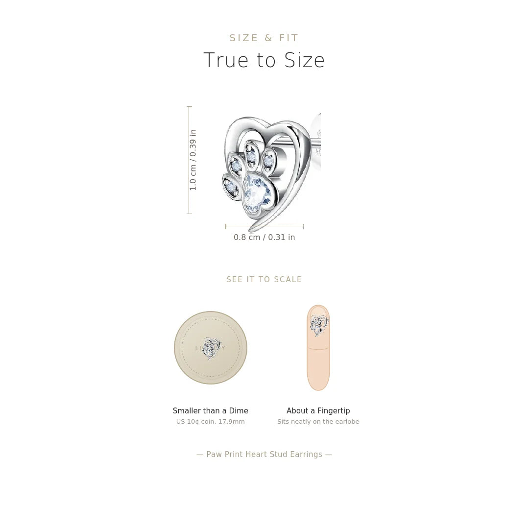 925 Sterling Silver Crystal Paw Print Heart Stud Earrings for Pet Lovers