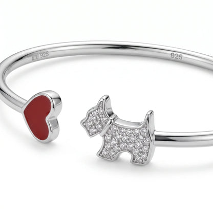 Terrier Dog & Heart Open Cuff Bracelet