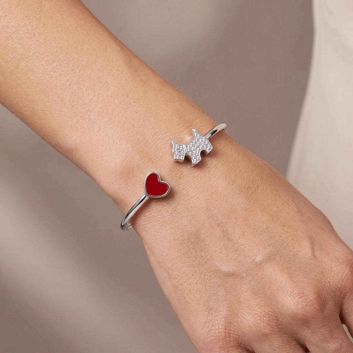 Terrier Dog & Heart Open Cuff Bracelet