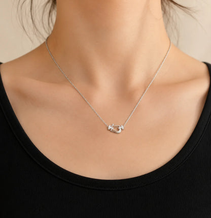 Women’s 925 Sterling Silver Sculptural Clasp Pendant Necklace – Platinum-Tone