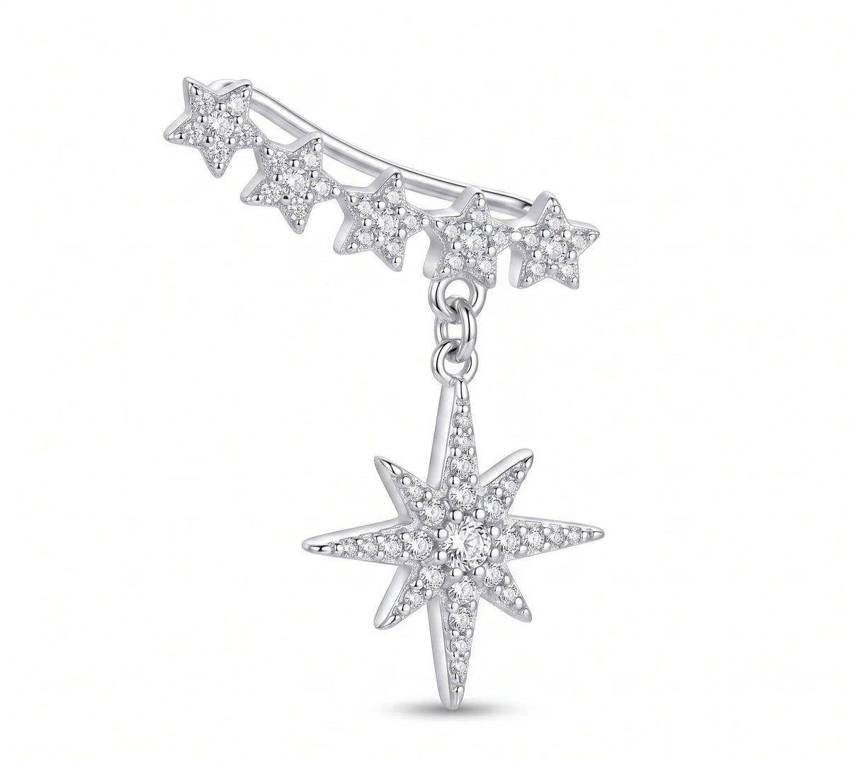 Sterling Silver Star Crawler Earrings – CZ Pave