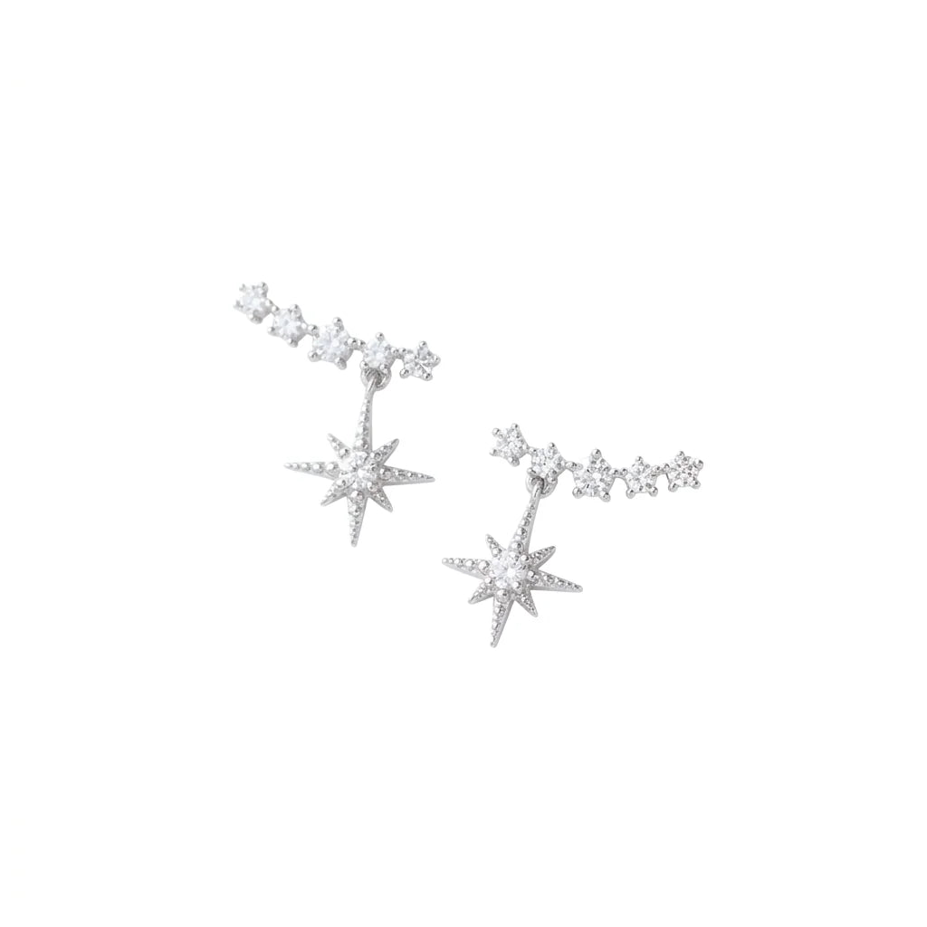 Sterling Silver Star Crawler Earrings – CZ Pave
