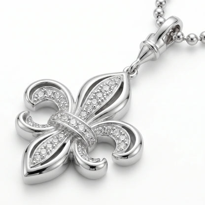 Fleur-de-Lis Pendant Necklace 925 Sterling Silver with Diamond-Set Detail