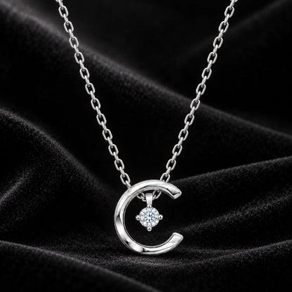 925 Sterling Silver Crescent Moon CZ Pendant Necklace