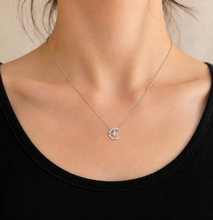 925 Sterling Silver Crescent Moon CZ Pendant Necklace