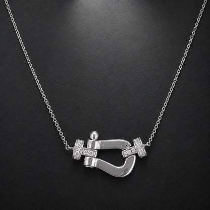 Women’s 925 Sterling Silver Sculptural Clasp Pendant Necklace – Platinum-Tone