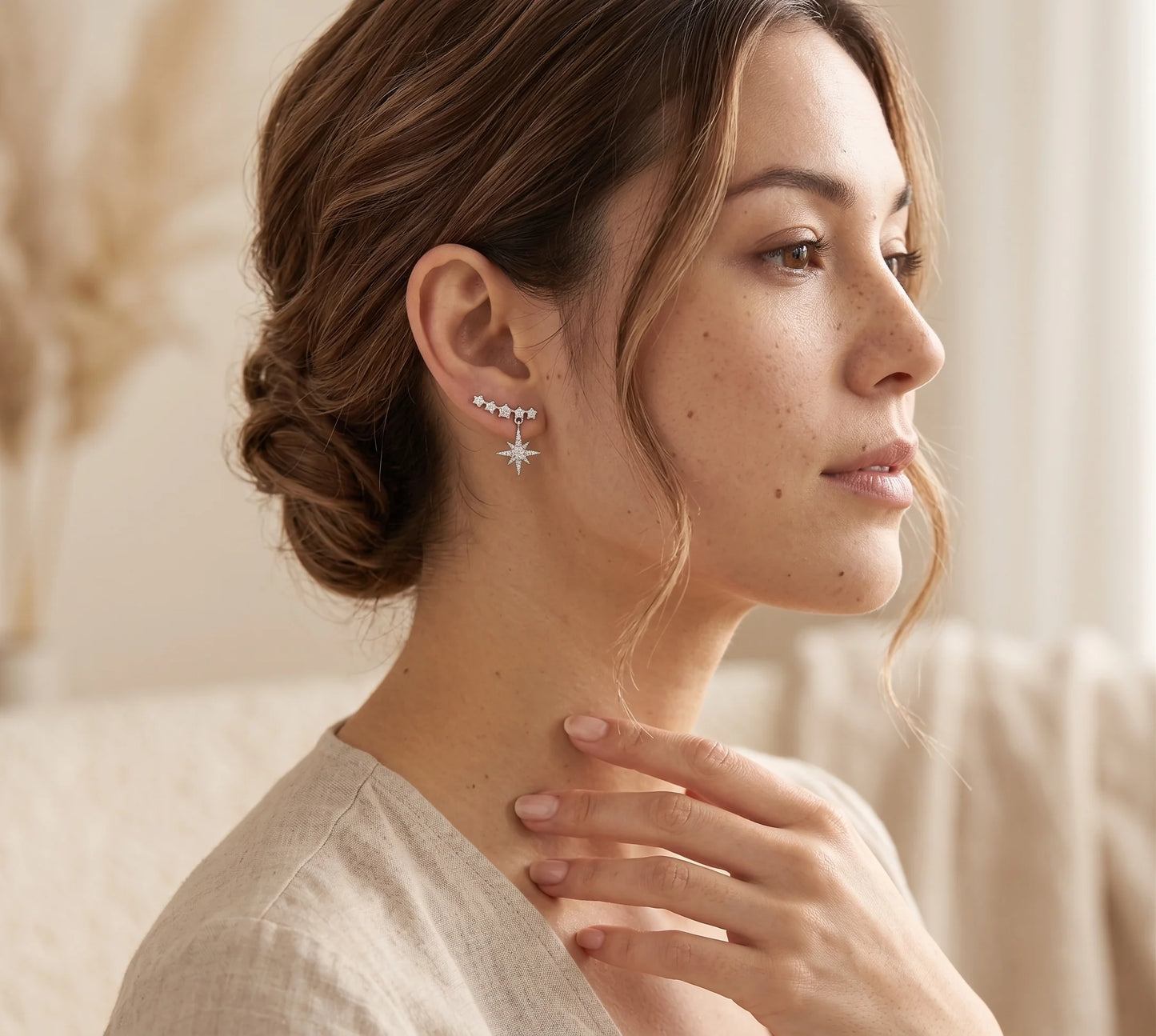 Sterling Silver Star Crawler Earrings – CZ Pave