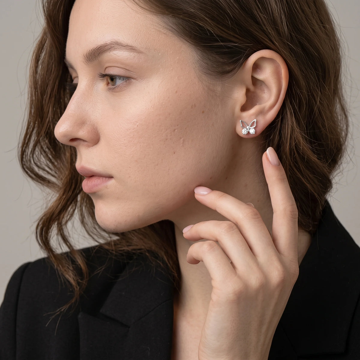 Butterfly Stud Earrings 925 Sterling Silver with Cubic Zirconia
