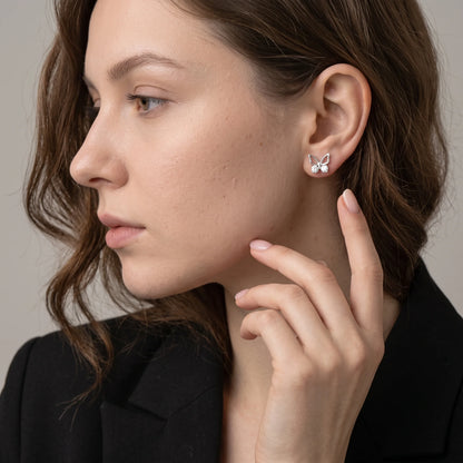 Butterfly Stud Earrings 925 Sterling Silver with Cubic Zirconia