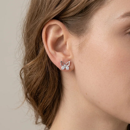 Butterfly Stud Earrings 925 Sterling Silver with Cubic Zirconia